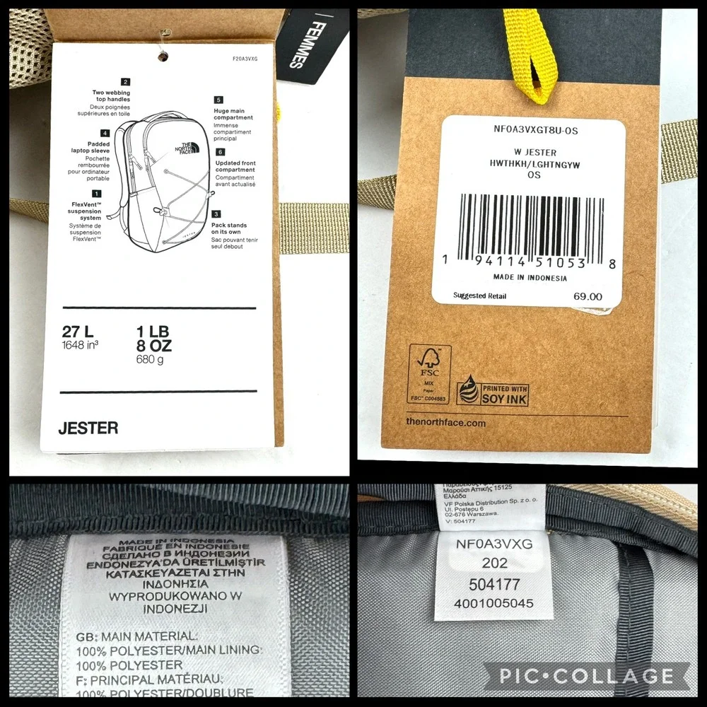 The North Face Women's Jester Backpack 27L Tan Yellow Bungee Laptop Bag NWT